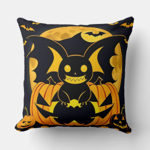 Almofada Ilustração Assustadora de Halloween com Abóbora de