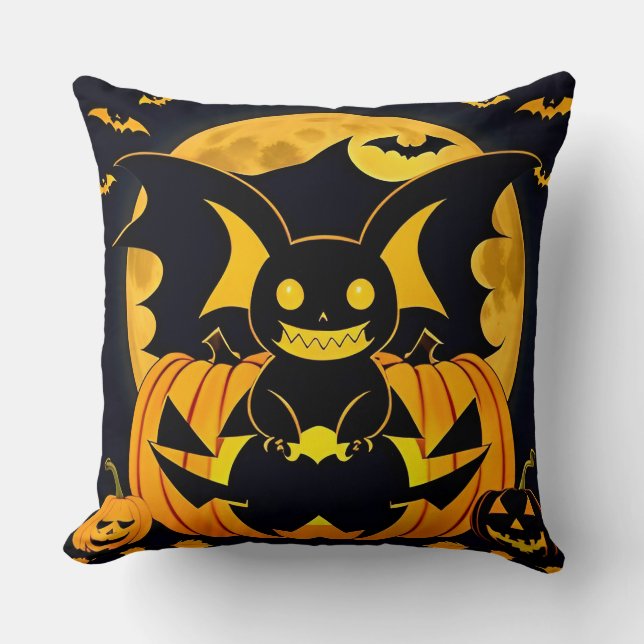 Almofada Ilustração Assustadora de Halloween com Abóbora de (Frente)