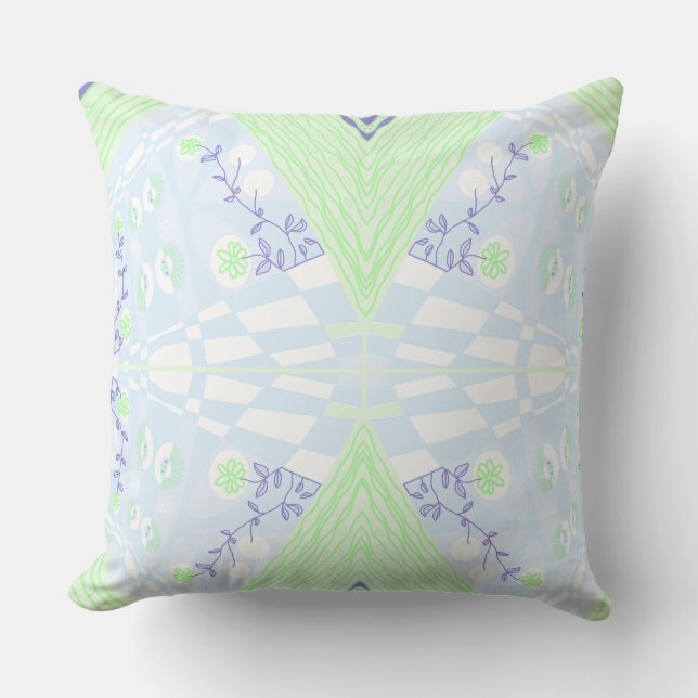 Almofada Ilustração Bohemian Chintz Pastel Blue Green (Frente)