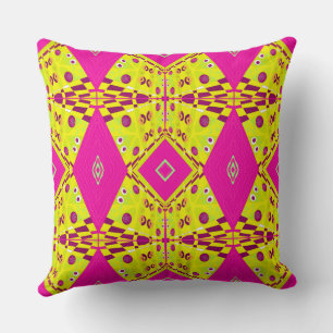 Almofada Ilustração Bohemiana Chintz Magenta Amarela