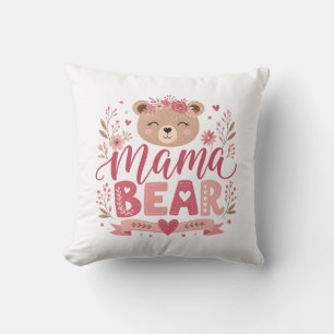 Almofada Ilustração Botânica da Mamãe Urso Floral Rosa