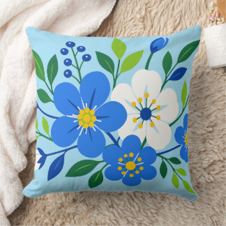 Almofada Ilustração Botânica Floral Azul e Branco