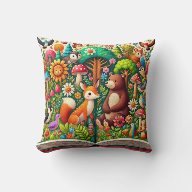 Almofada Ilustração Caprichosa da Floresta (Frente)