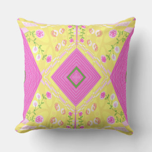 Almofada Ilustração Chintz Boêmia Amarelo Verde Rosa