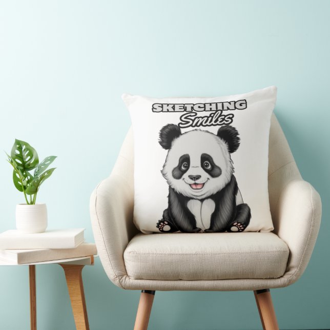 Almofada Ilustração Clássica de Arte Panda Preta e Branca (Cadeira)