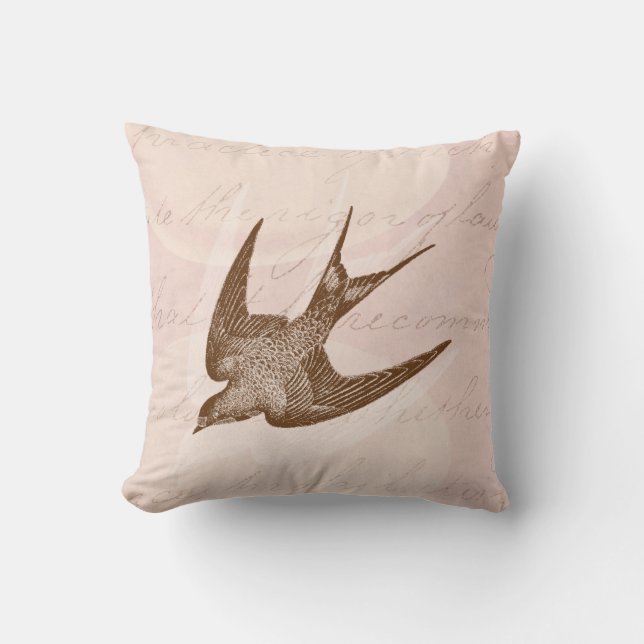 Almofada Ilustração da andorinha do vintage - pássaro (Frente)