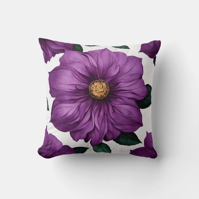 Almofada Ilustração da Flor Roxo Hiperrealista (Frente)