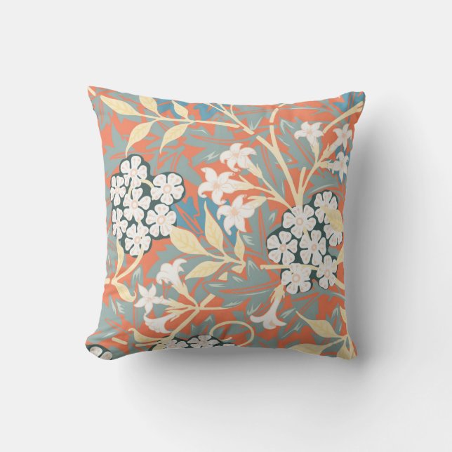 Almofada Ilustração da safra do azul-jasmim/bege (Frente)