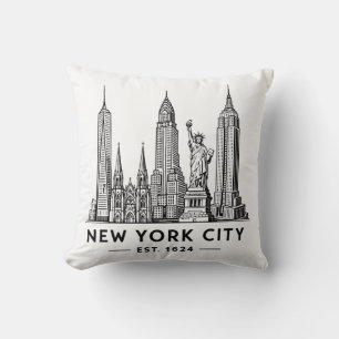 Almofada Ilustração da Silhueta de Nova York com Estátua da