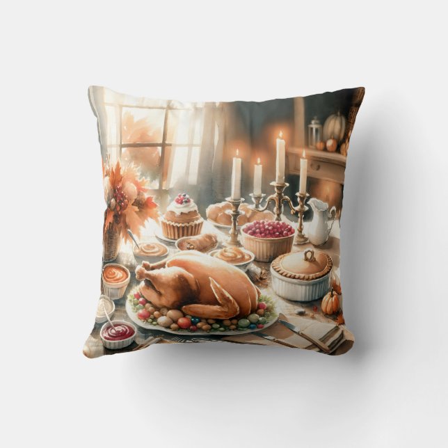 Almofada Ilustração de Ação de Graças de Aquarela (Verso)