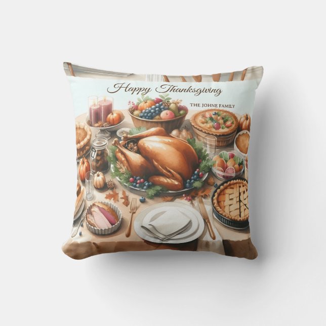 Almofada Ilustração de Ação de Graças de Aquarela (Frente)