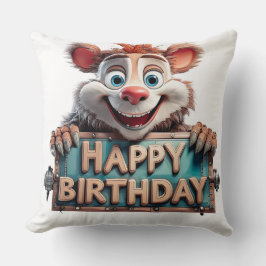 Almofada Ilustração de Aniversário Feliz de Desenho Animado