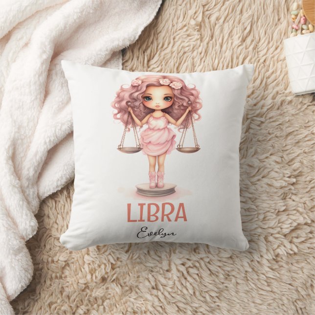 Almofada Ilustração de Aquarela Cuta Nome Zodiac Libra (Cobertor)