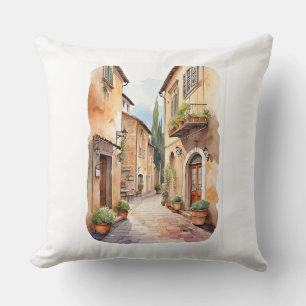 Almofada Ilustração de aquarela da rua da Toscana