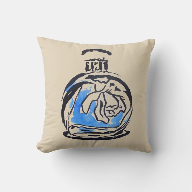 Almofada Ilustração de aquarela de moda de garrafa de perfu (Frente)