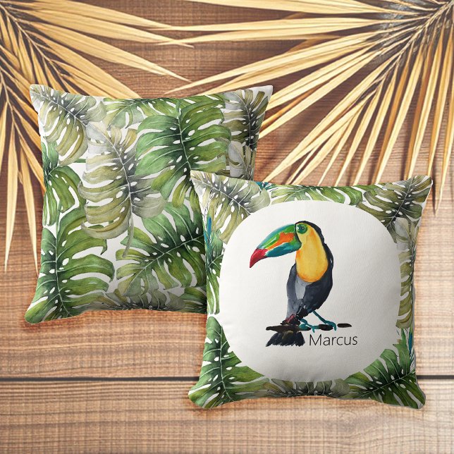 Almofada Ilustração de Aquarela Exótica do Toucan (Criador carregado)