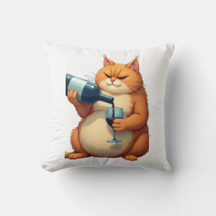 Almofada Ilustração de Arte Moderna do Gato Bêbado de Luxo