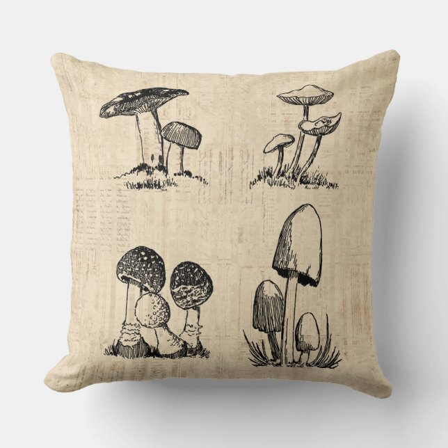 Almofada Ilustração de Arte Vintage Mushroom (Frente)