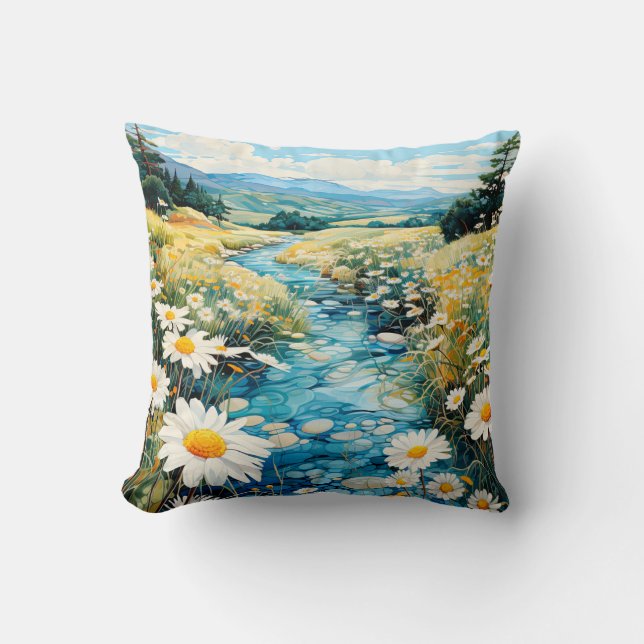 Almofada Ilustração de bela campina de primavera (Frente)