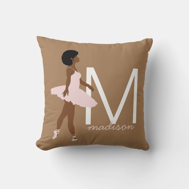 Almofada Ilustração de cabelo afro bailarina preta monogram (Frente)