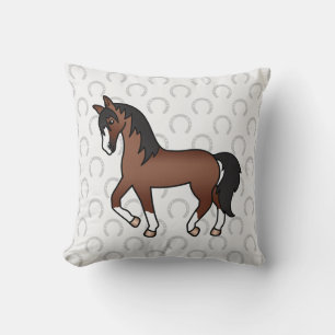 Almofada Ilustração de Cartoon de Trote de Cavalo Marrom
