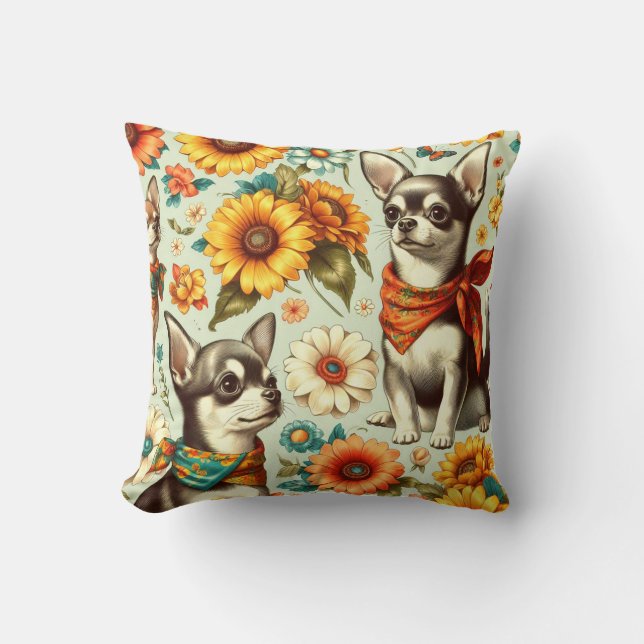 Almofada Ilustração de Chihuahua Retro Cute (Frente)