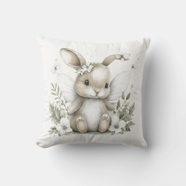 Almofada Ilustração de coelhinha fada em aquarela doce (Frente)