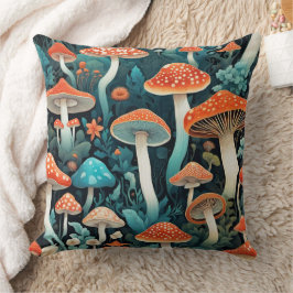 Almofada Ilustração de Cogumelos Florestais Whimsical