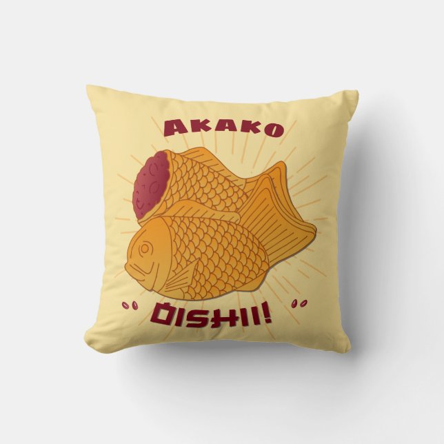 Almofada Ilustração de Comida Taiyaki Fish Oishii Japonês (Frente)