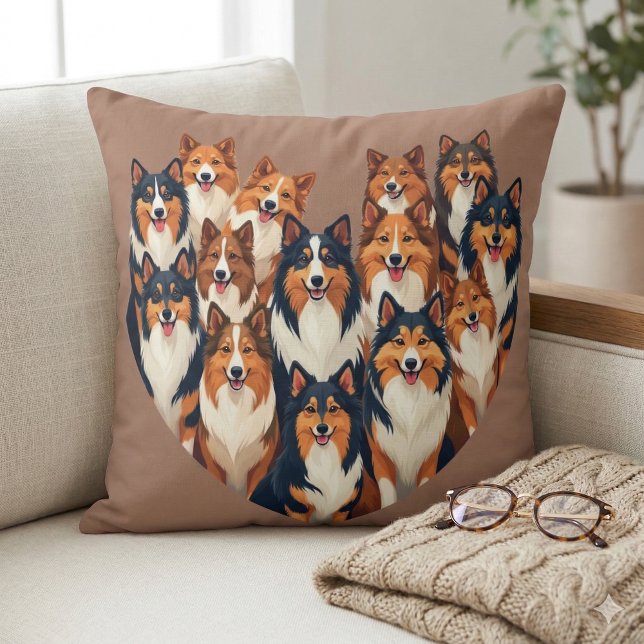 Almofada Ilustração de Coração de Sheltie Cachorro Shetland (Sheltie Heart Illustration Cute Shetland Sheepdog Throw Pillow Mockup A)