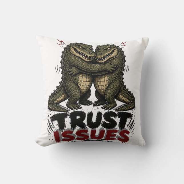 Almofada Ilustração de Crocodilo Mal-Humorado com Problemas (Frente)
