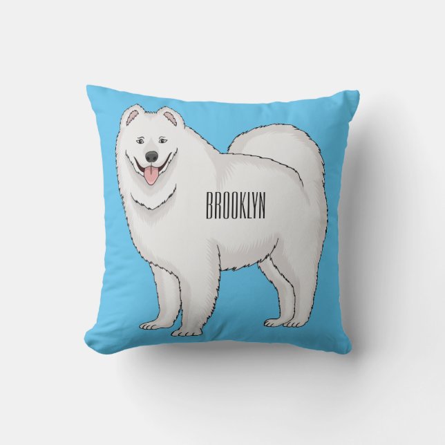Almofada Ilustração de desenho animado com cão Samoyed (Frente)
