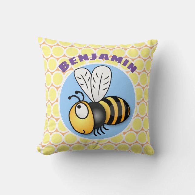 Almofada Ilustração de desenho animado de abelha amarela fo (Frente)