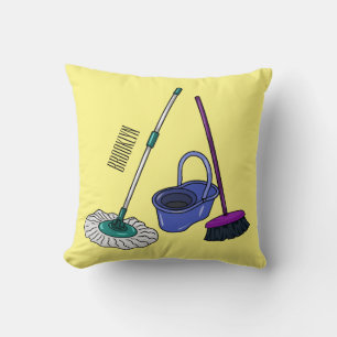 Almofada Ilustração de desenho animado de Broom & mop