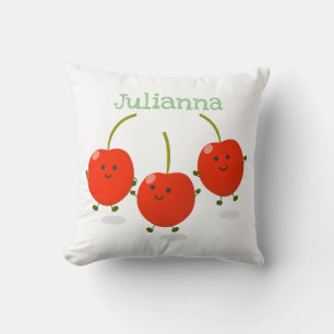 Almofada Ilustração de desenho animado de cerejas felizes e