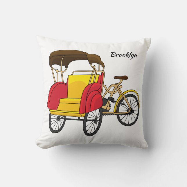 Almofada Ilustração de desenho animado do rickshaw Pedicab (Frente)