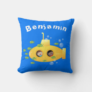 Almofada Ilustração de desenho animado submarino amarelo