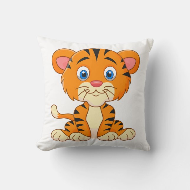 Almofada Ilustração de desenho de animal tigre fofo (Frente)