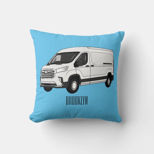 Almofada Ilustração de desenho de carrinha de entrega (Frente)