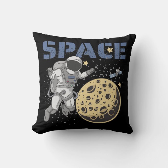 Almofada Ilustração de Espaçamento e Explicação do Astronau (Frente)