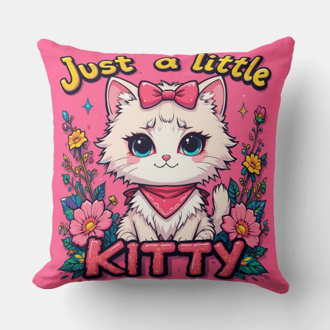 Almofada Ilustração de Gatinho Branco Adorável (Frente)