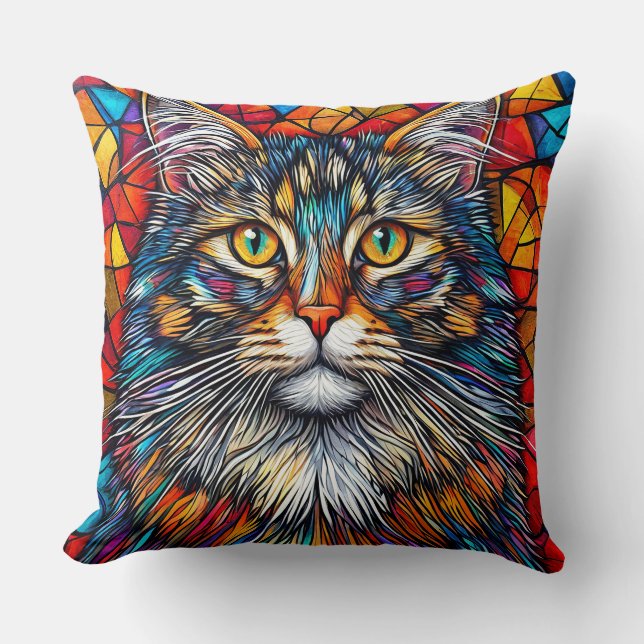 Almofada Ilustração de Gato Abstrato (Frente)