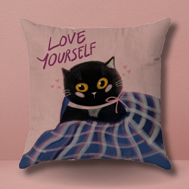 Almofada Ilustração de Gato Cor-de-Rosa (cute cat pillow)