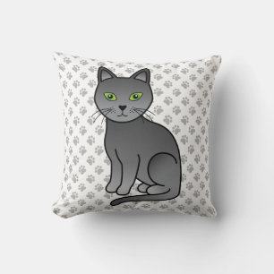 Almofada Ilustração de Gato de Cartoon Azul Russo - Ilustra
