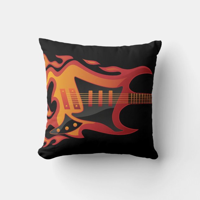 Almofada Ilustração de Incêndio de Guitarra Elétrica (Frente)