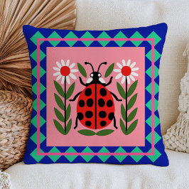 Almofada Ilustração de Joaninha Design Floral de Besouro Re