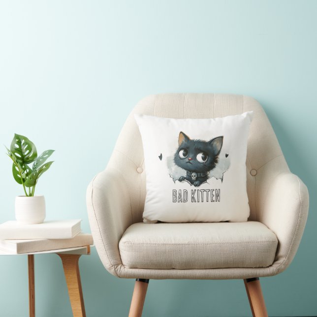 Almofada Ilustração de Kitten Edgy - Texto de "Kitten Mau" (Cadeira)