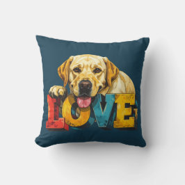 Almofada Ilustração de Labrador de Amor em Azul Teal para A