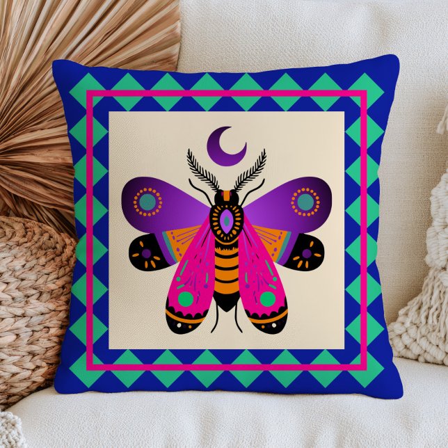 Almofada Ilustração de Mariposa com Lua Crescente Azul Míst (Criador carregado)