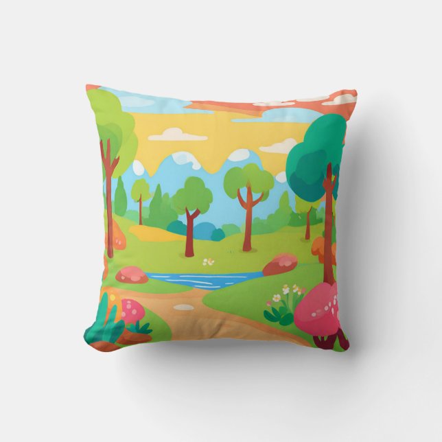 Almofada Ilustração de paisagem com árvores (Frente)